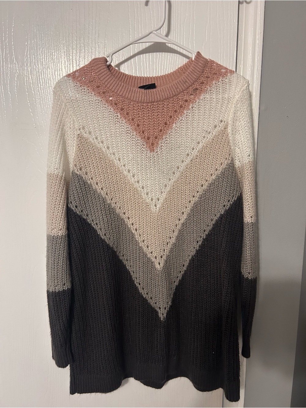 torrid Chevron Knit Crewneck Sweater in Rose, Cream & Gray